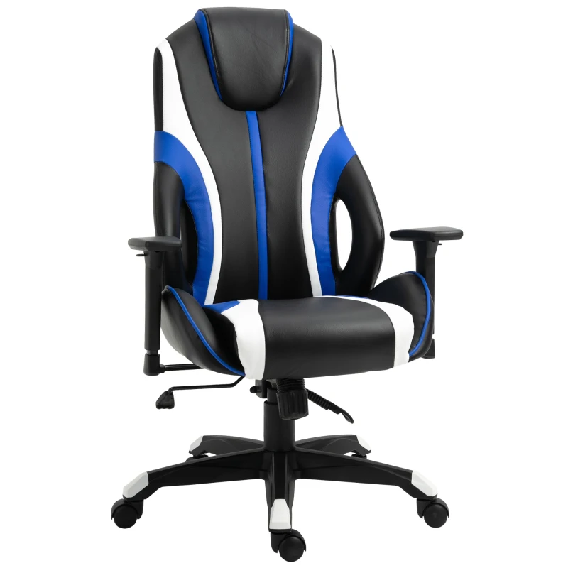Vinsetto Stylish Striped PU Leather High Back Office Chair w/ Rotating Armrests Reclining Back Adjustable Height 360° Swivel White Blue Black