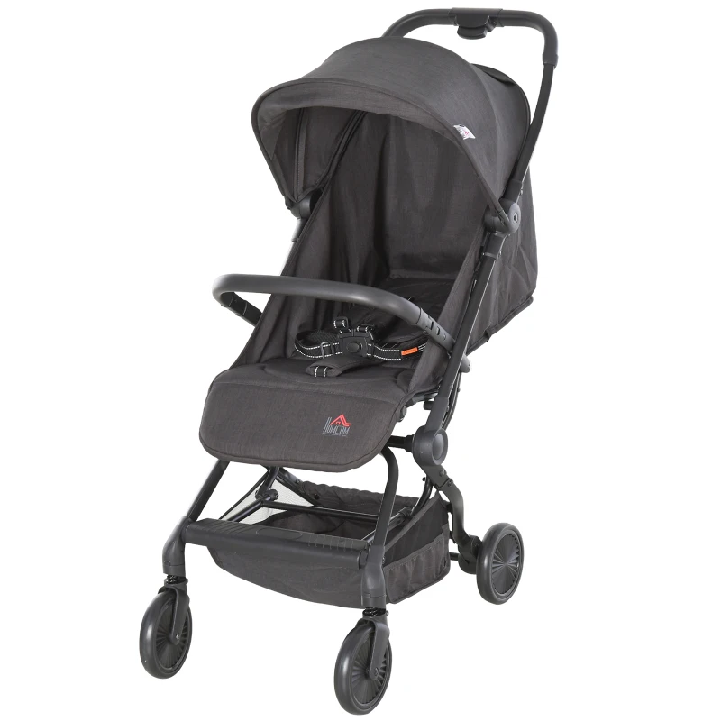 HOMCOM Lightweight Baby Stroller Pushchair Buggy Adjustable Reclinable Back Aluminum Frame, Five Point Harness, One Hand Foldable, Storage Basket, Suspension Wheels For 0 - 36 months