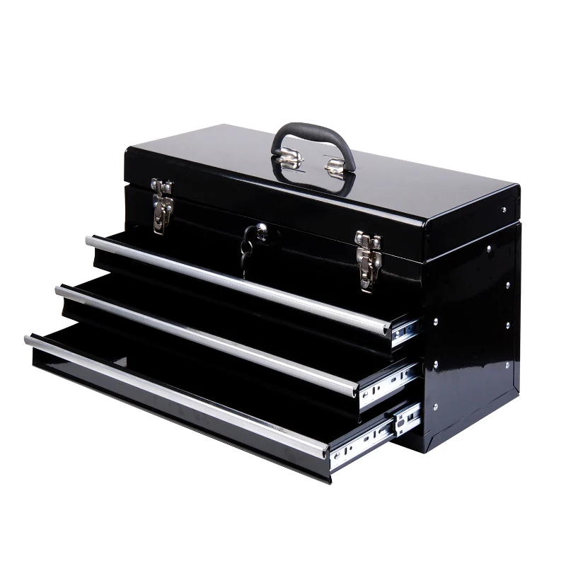 HOMCOM 3-Drawer Tool Chest Box Storage Organiser Cabinet Heavy Duty Portable Toolbox w/ Handle Black