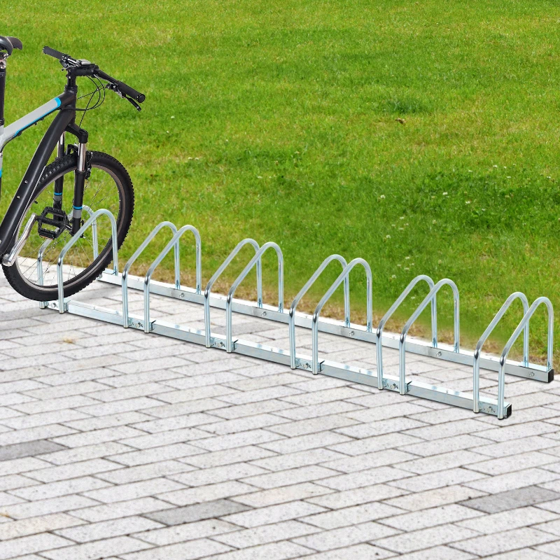 HOMCOM Bike Stand Parking Rack Floor or Wall Mount Bicycle Cycle Storage Locking Stand (6 Racks, Silver)