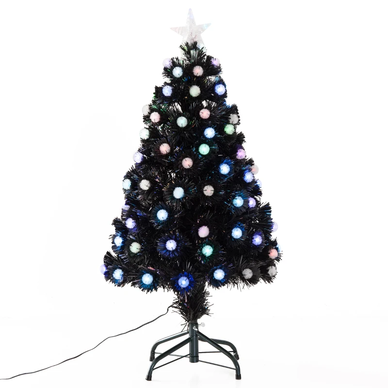 HOMCOM 90cm 3ft Fibre Optic Christmas Tree Artificial Xmas Pre-lit LED Tree Holiday Décor with Metal Stand