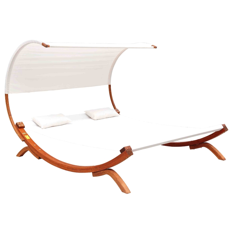 Outsunny Wooden Hammock Lounger-Cream
