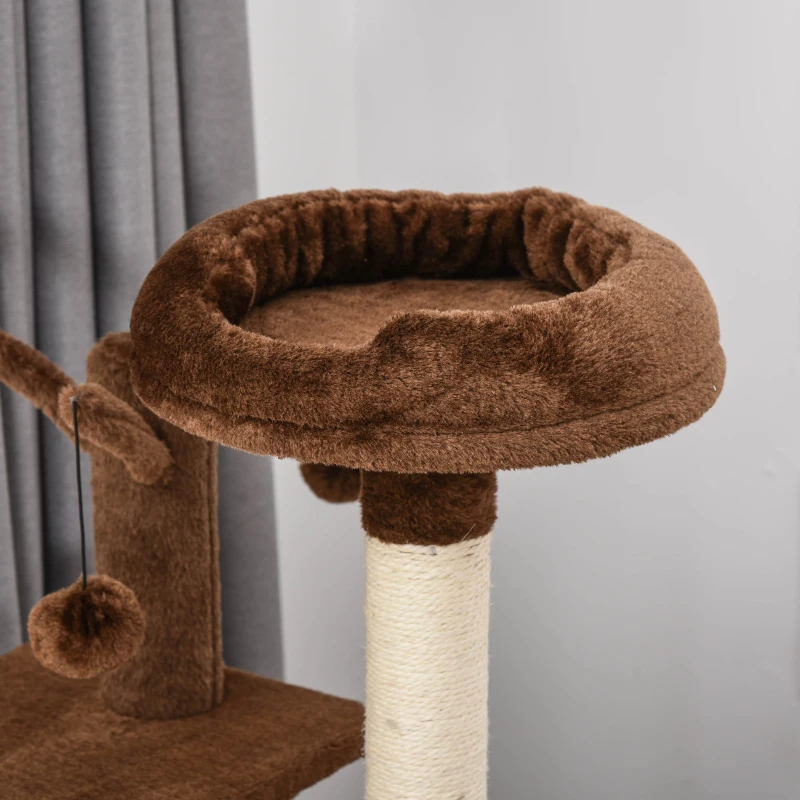 PawHut Cat Tree Tower for Indoor Cats 150cm Climbing Kitten Activity Center with Sisal Scratching Post Perch Hanging Ball Toy Hammock Ladder Double Condo Dark Brown