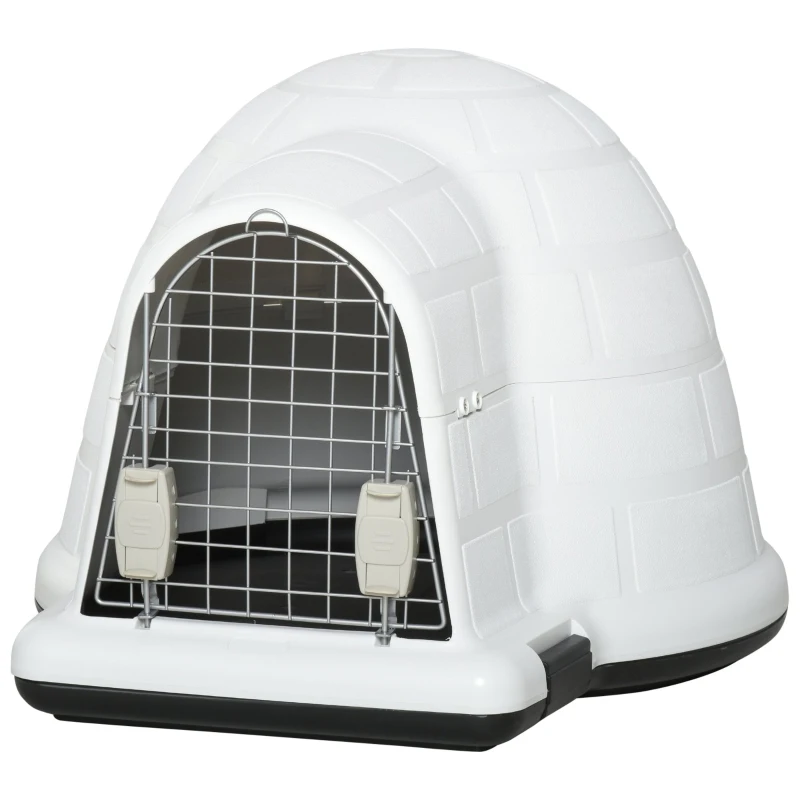 PawHut Plastic Igloo Dog House Puppy Kennel Pet Shelter with Windows for Small Sized Dogs Easy to Clean White