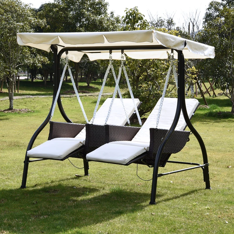 Outsunny Garden Swing 2-Seater Bench Chair-Brown