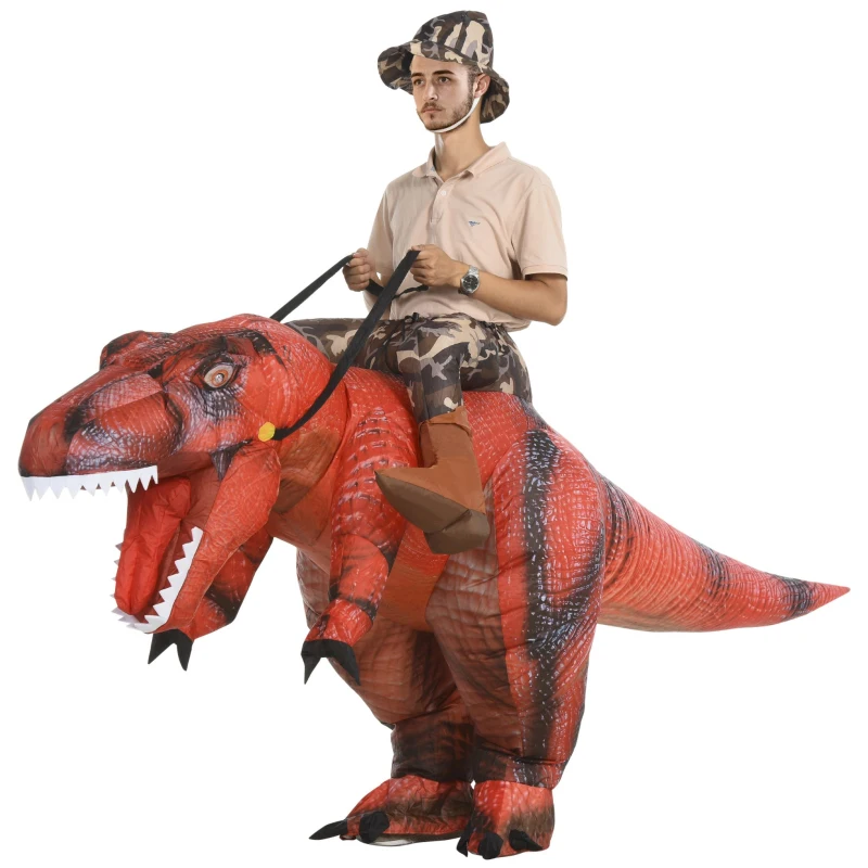 HOMCOM Polyester LED-Lit Inflatable T-Rex Costume Red