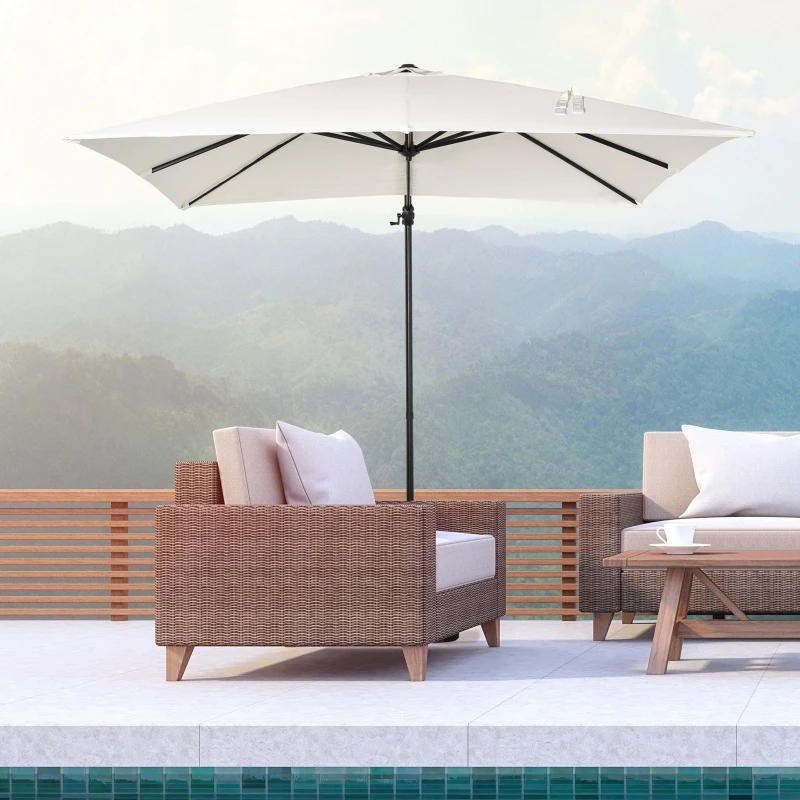 Outsunny 2.7 x 2.7 m Cantilever Parasol, Square Overhanging Umbrella with Cross Base, Crank Handle, Tilt, 360° Rotation and Aluminium Frame, Cream White