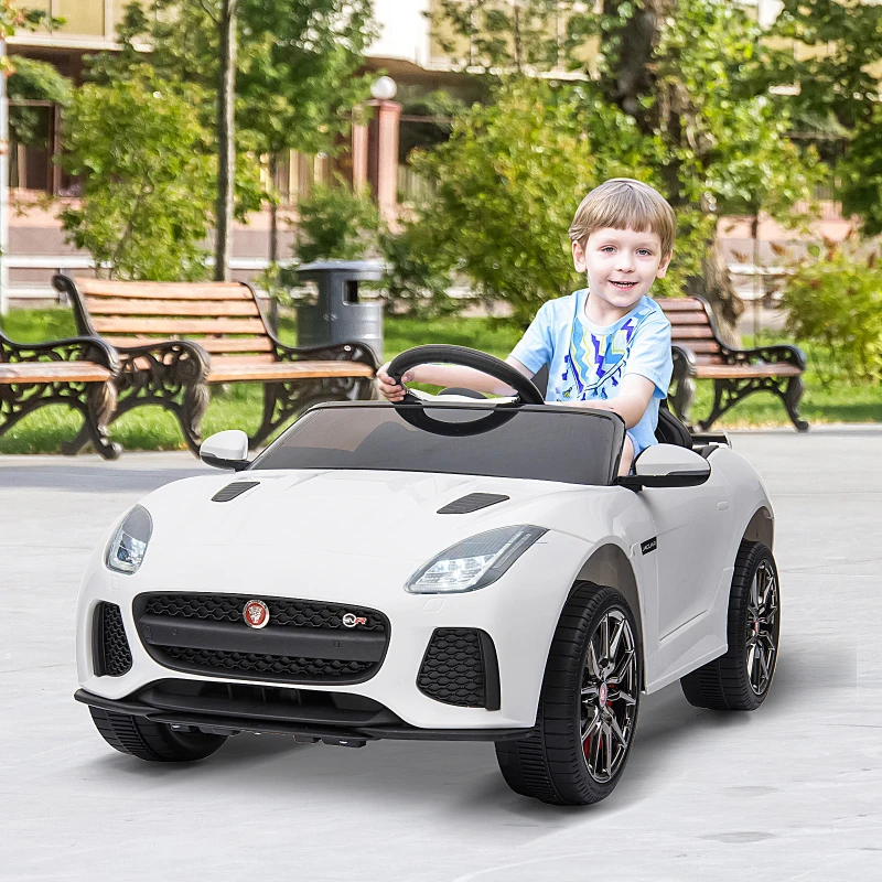 HOMCOM 6V Rechargeable Battery Ride-On Car Licensed Jaguar F-type SVR Forward Reverse Lights Horn Music Player w/ Seat Belt White