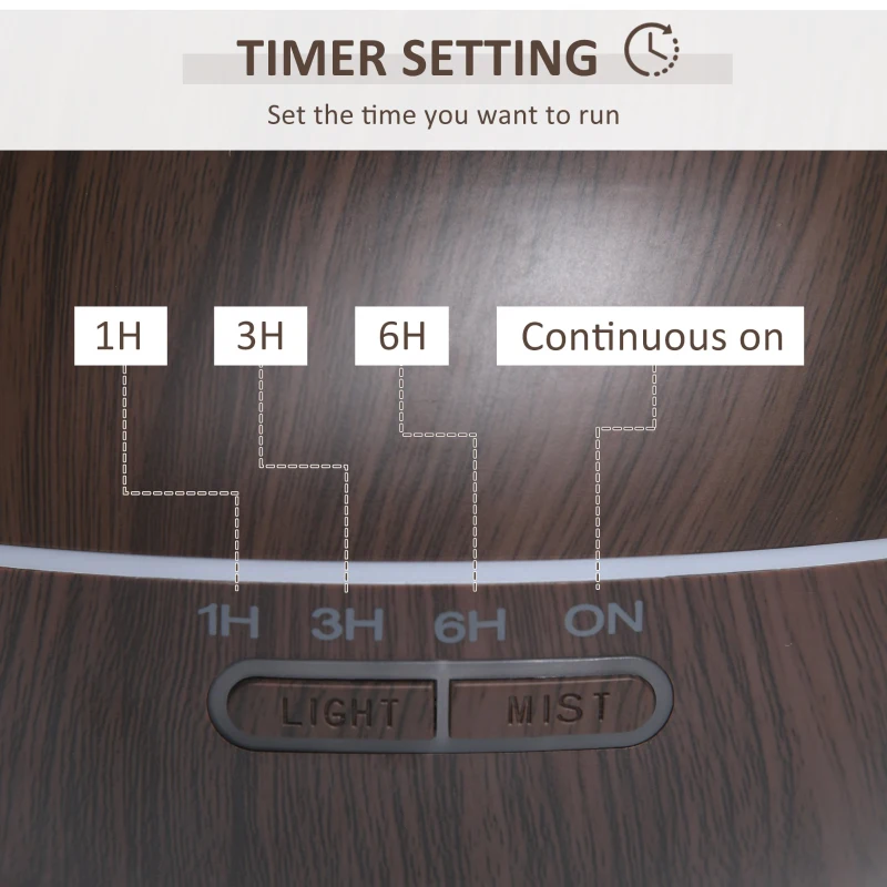 HOMCOM 400ml Aroma Diffuser for Essential Oils & Water Humidifier w/ 7 LED Lights Timer Auto Shutdown Home Office Relaxation Mini Spa Dark Brown