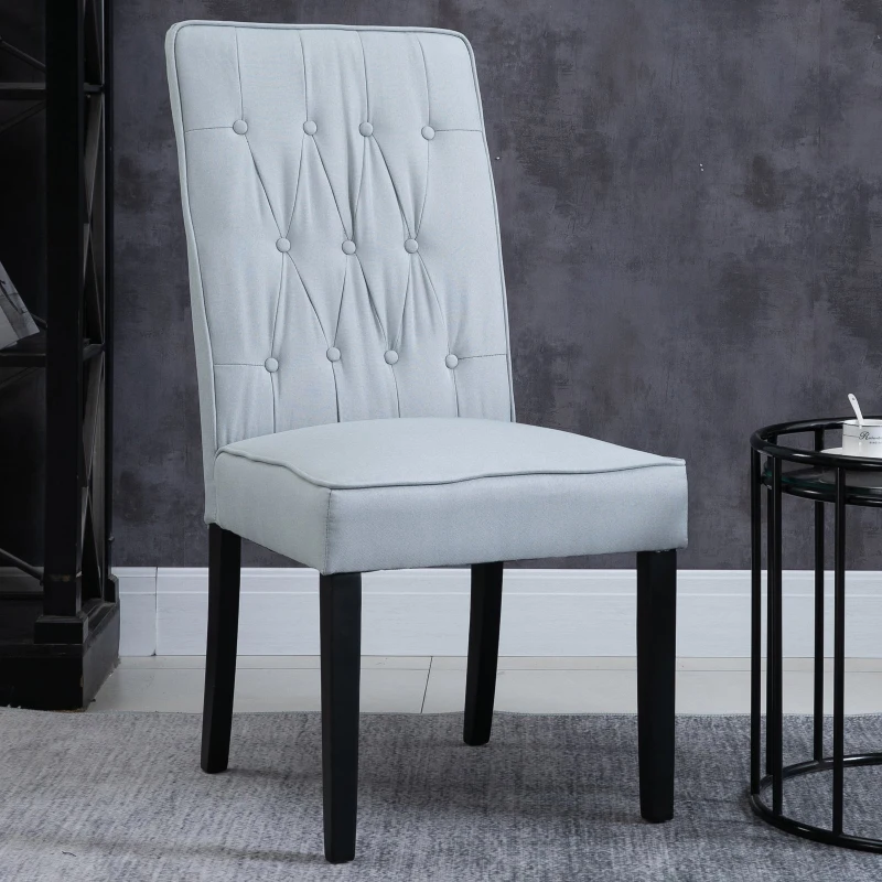 HOMCOM Elegant Tufted Dining Chair Wood Frame Linen Upholstery Padded Seat Cream White