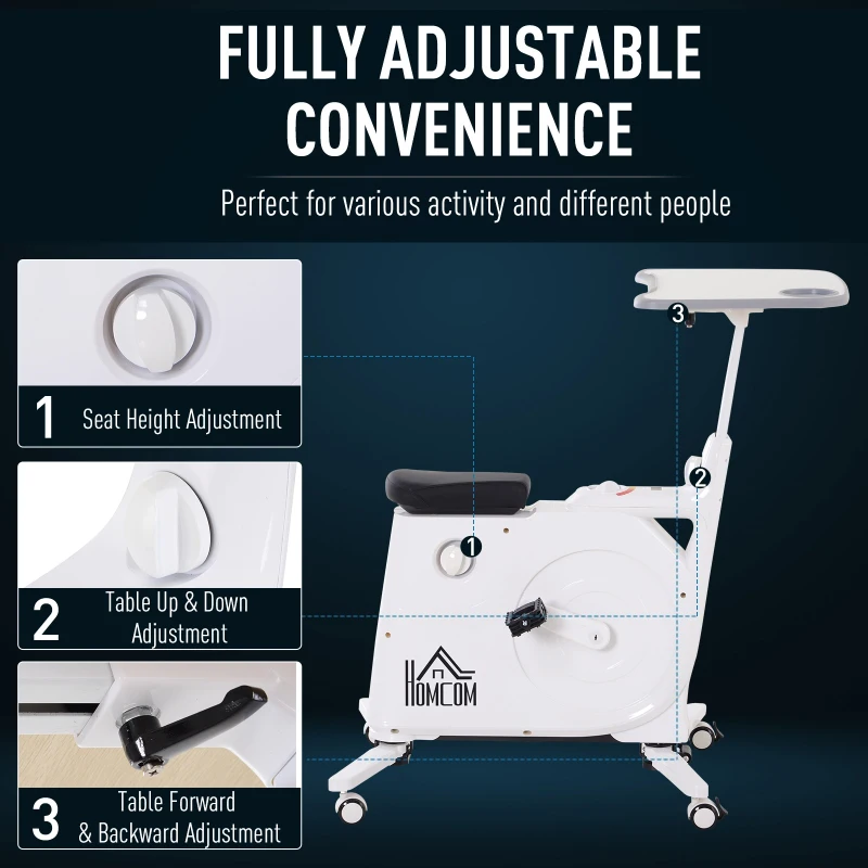 HOMCOM Steel Collapsing Portable Exercise Bike w/ Table Top Desk White