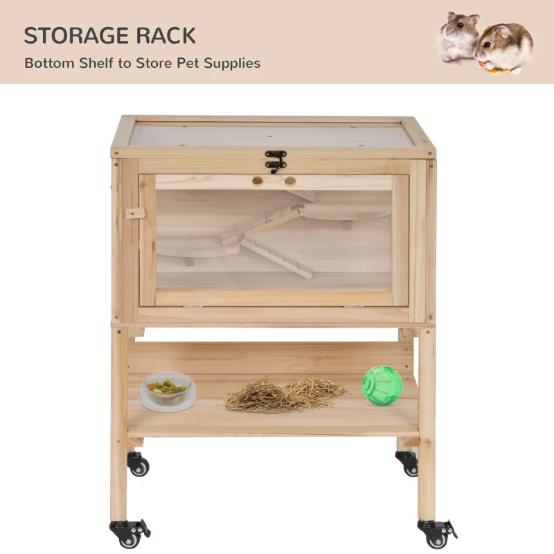 PawHut Wooden Hamster Cage Mouse Rodent Small Animals Hutch Exercise Removeable Play House for Indoor Outdoor Use  60x36x80.5cm