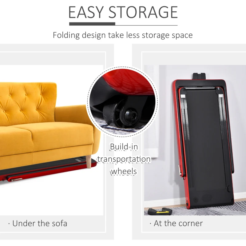 HOMCOM 2.25HP Electric Folding Treadmill, 2-In-1 Running Walking Jogging Machine, with LED Display, Remote Control for Home Office Use, Red