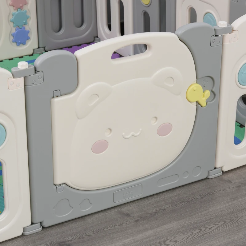HOMCOM 12 Panel Foldable Baby Playpen Safety Play Yard Kids Activity Center Fence for Home Indoor Outdoor w/ Toys HDPE