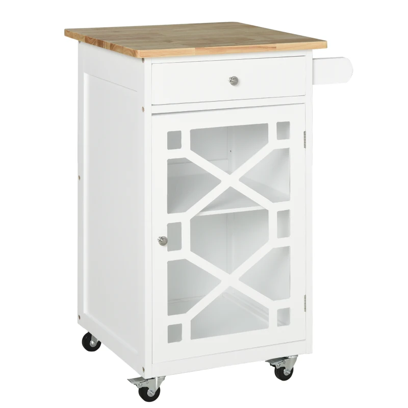 HOMCOM Pine Wood Rolling Kitchen Island White/Oak