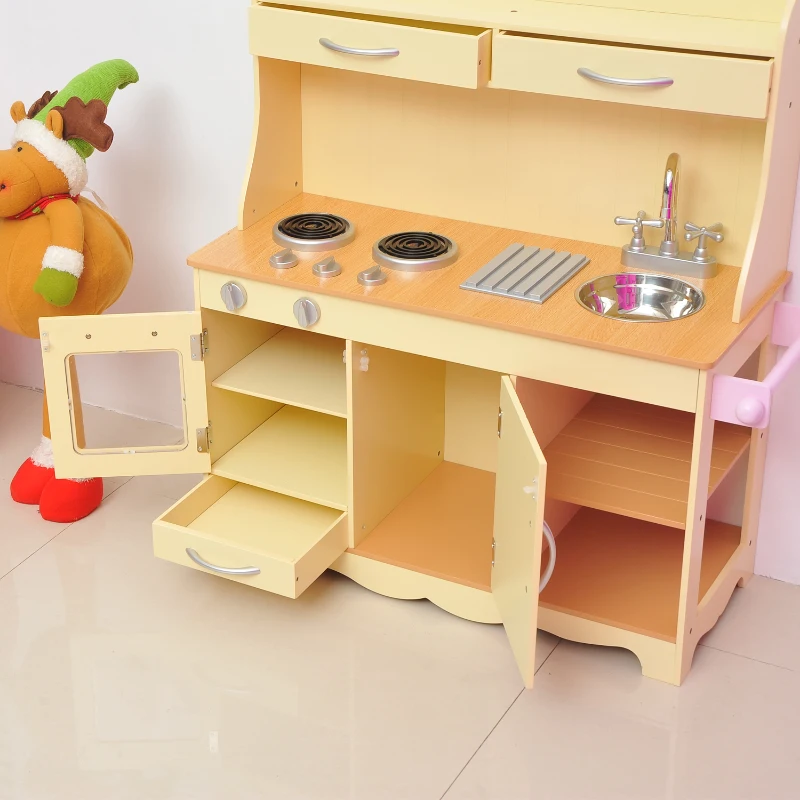 HOMCOM Children's MDF Pretend Play Home Kitchen Yellow