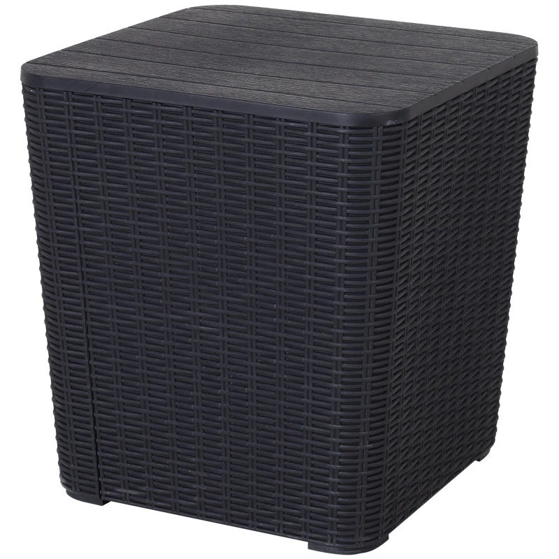Outsunny 50L Outdoor Patio Resin Rattan Wicker Knit Square Coffee Table Bar End Table Garden Furniture Bucket - Black
