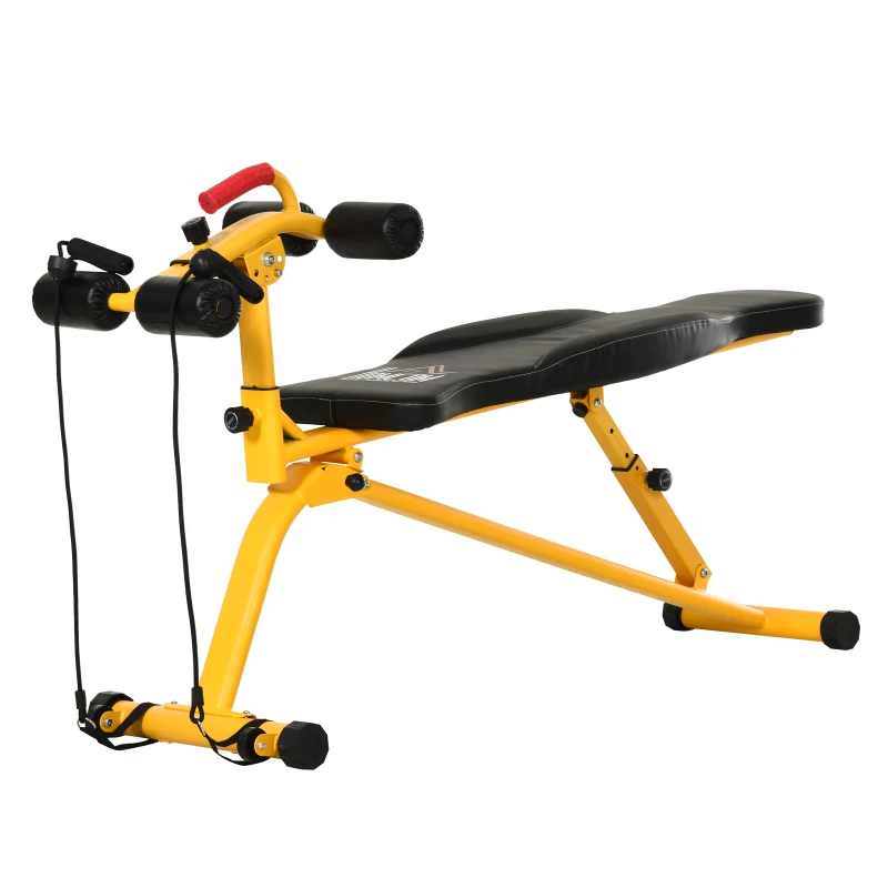 HOMCOM Steel Duo Purpose Sit-Up Dumbbell Bench w/ Resistant Ropes  Yellow