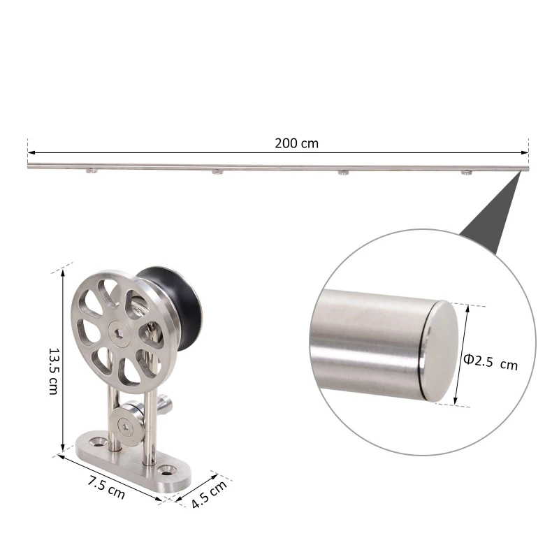 HOMCOM 6.6ft/200CM Stainless Steel Sliding Barn Door Hardware Kit Provides Smooth and Quiet Operation, 100CM Wide Door