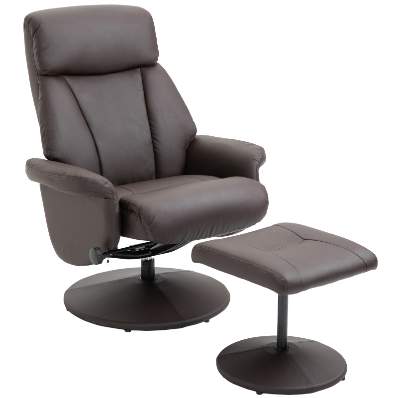 HOMCOM Recliner Armchair w/ Footrest Stool High Back Swivel Executive Chair PU Leather Brown