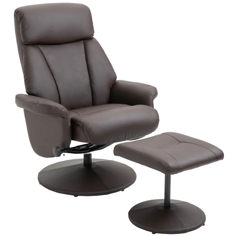 HOMCOM Executive Recliner Chair high back Leather Seat with Footrest Stool Brown
