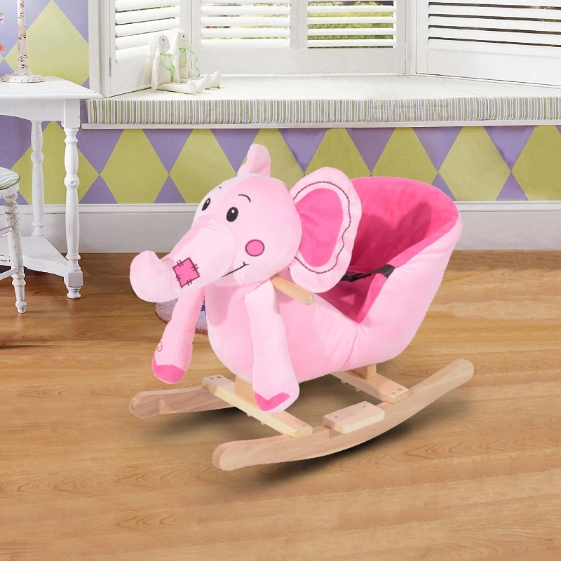 HOMCOM Children Kids Rocking Horse Toys Plush Elephant Rocker Seat with Sound Toddler Baby Gift (Pink)