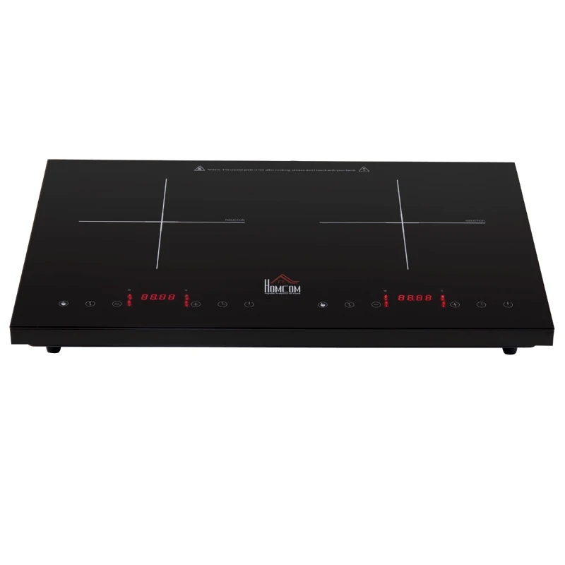 HOMCOM Portable Induction Hob Double Induction Cooker 2800W Twin Hot Plate Electric Cooktop with 8 Power & Temperature Levels 4H Timer Child Lock Sensor Touch LED Display Crystal Glass