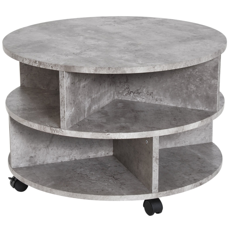 HOMCOM 2-Tier Round Side End Coffee Table, Φ60x39.5H cm-Cement Colour