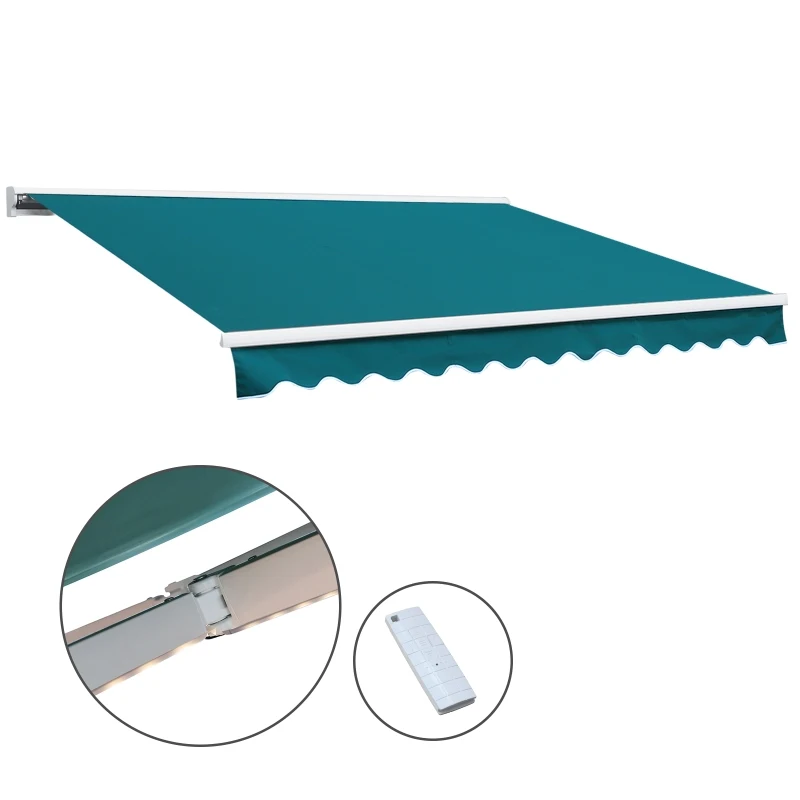 Outsunny 2.5 x 2m Garden Electric Motorised Manual Awning Door Outdoor Retractable Canopy Patio Shelter with LED Remote Control (Green)