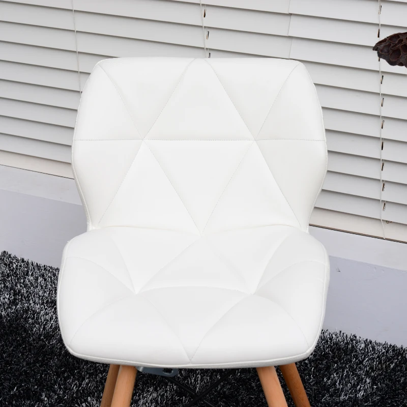 HOMCOM Padded Dining Chair W/Solid Wooden Legs, PU Leather-White