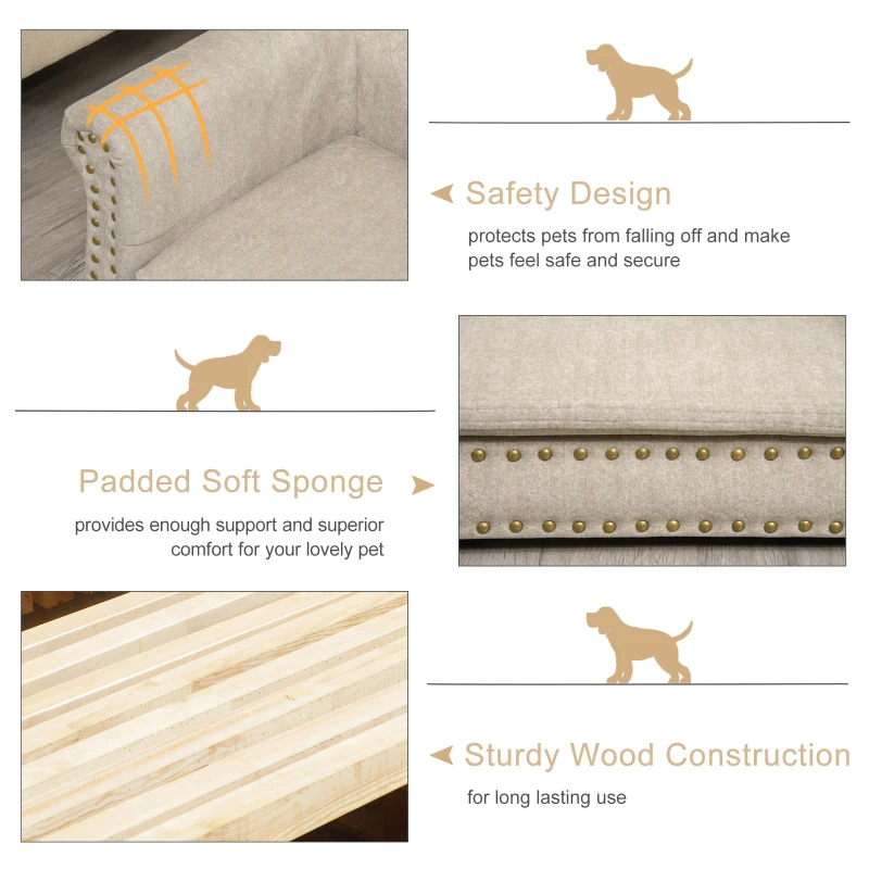 PawHut Dog Sofa with Soft Cushion, Pet Bed Cat Chair Couch with Water Resistant Fabric, Sponge Padded, Washable Cover, Easy Installation, Wooden Legs for Mini Sized Dogs - Khaki