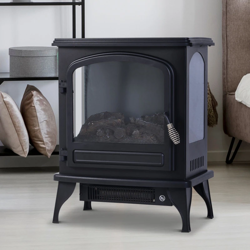 HOMCOM Electric Stove Style Heater Freestanding Fireplace LED Flame Effect w/ Safety Thermostat 975W/1950W