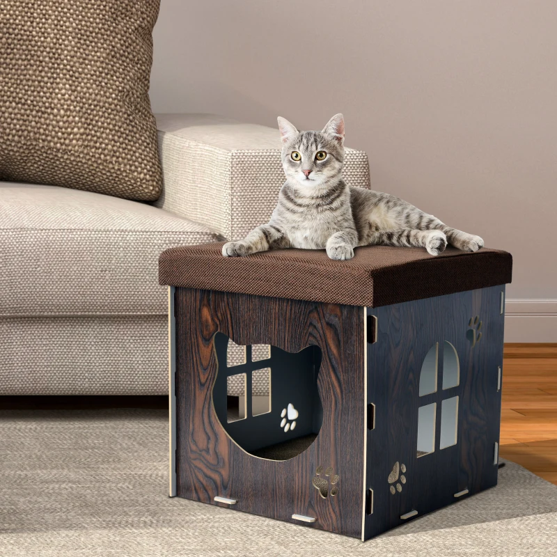 PawHut Cat House Scratching Pad, 40H cm-Brown