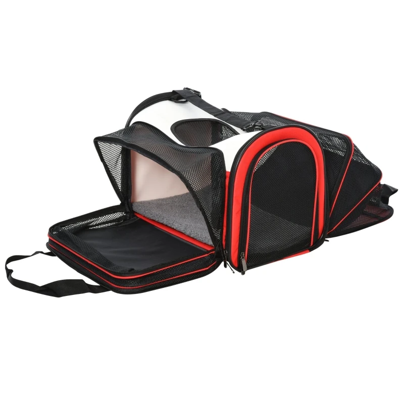 PawHut Polyester Net Expandable Medium Pet Carrier Red/Black