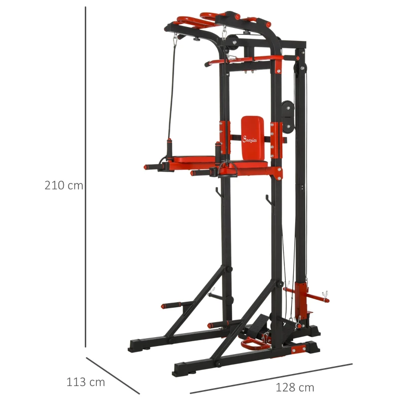 HOMCOM Power Tower Dip Station, Pull Up & Push Up & Dip Station for Home, Gym Multi-Function Strength Training Fitness, Commercial Workout for Arms, Legs, Back, Waist, Buttocks, Abdomen Exercise