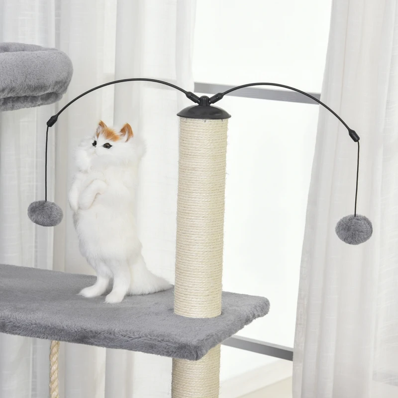 PawHut Cats Sisal Rope Multi-Level Activity Scratching Tree Grey