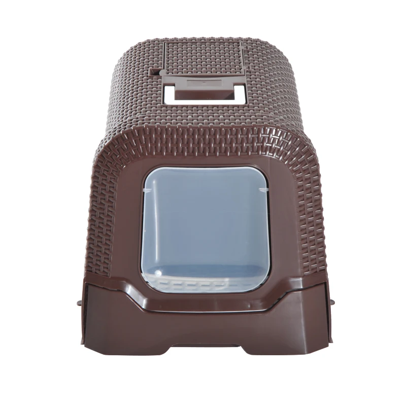 PawHut Cat Litter Tray Kitten Enclosed Box with Hood Scoop Storage Handle Litter Bag Mat, Coffee, 54 x 42 x 41 cm