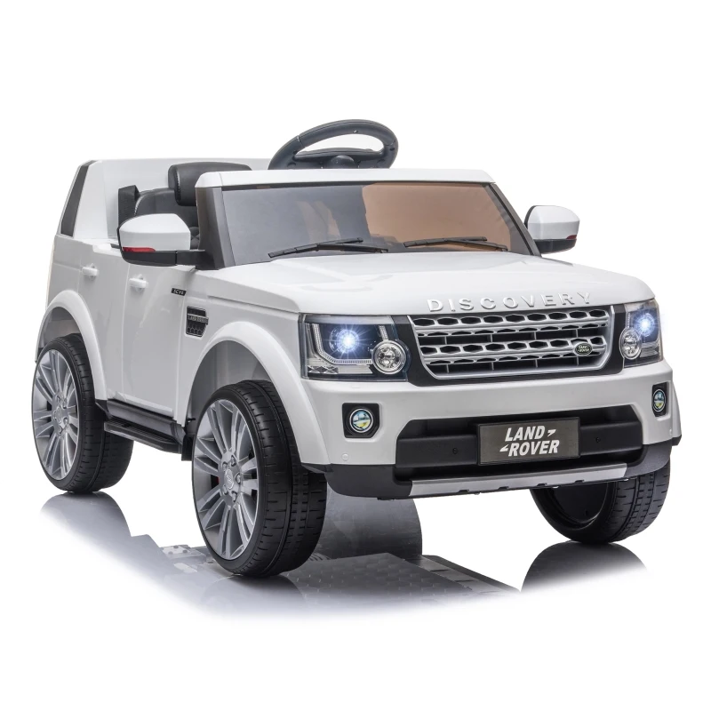 HOMCOM Compatible with 12V Battery-powered Landrover Discovery 2 Motors Kids Electric Ride On Car Toy with Parental Remote Control Music Lights MP3 Suspension Wheels for 3-6 Years Old White