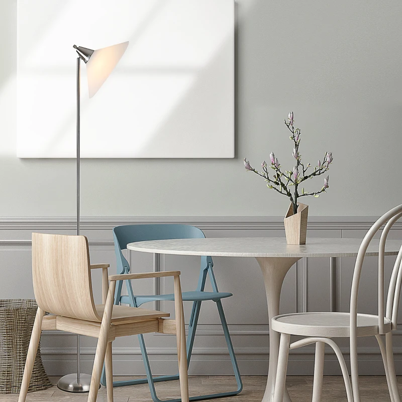 HOMCOM 180cm Floor Lamp Moving Cone Lampshade w/Steel Pole Round Base Home Living Room Elegant Style Office Silver