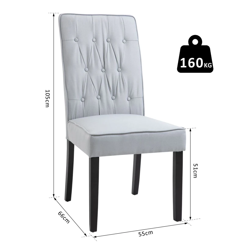HOMCOM Elegant Tufted Dining Chair Wood Frame Linen Upholstery Padded Seat Cream White