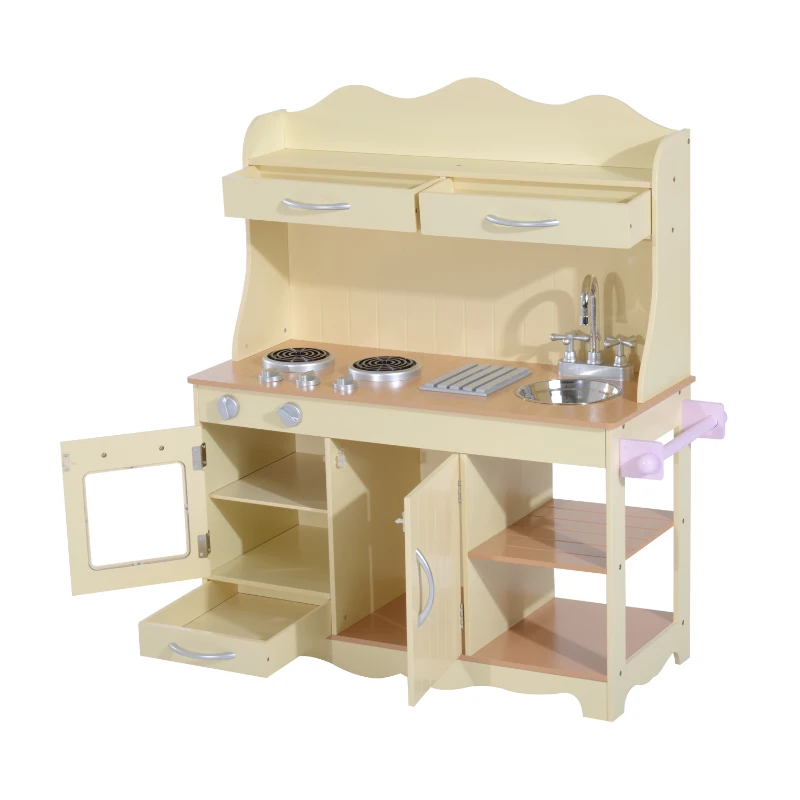HOMCOM Children's MDF Pretend Play Home Kitchen Yellow