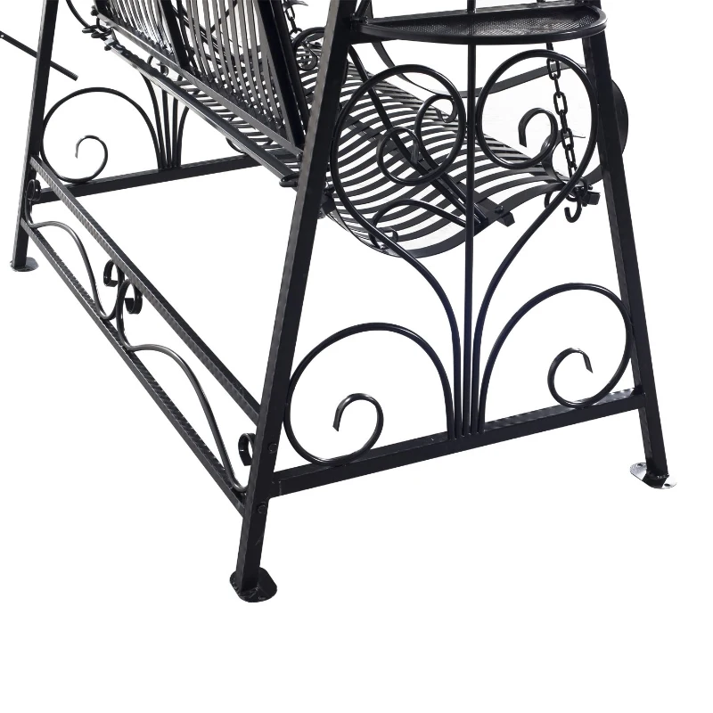 Outsunny Outdoor Garden Patio Cast Iron Metal Vintage Style Swing Chair Hammock Bench - Black