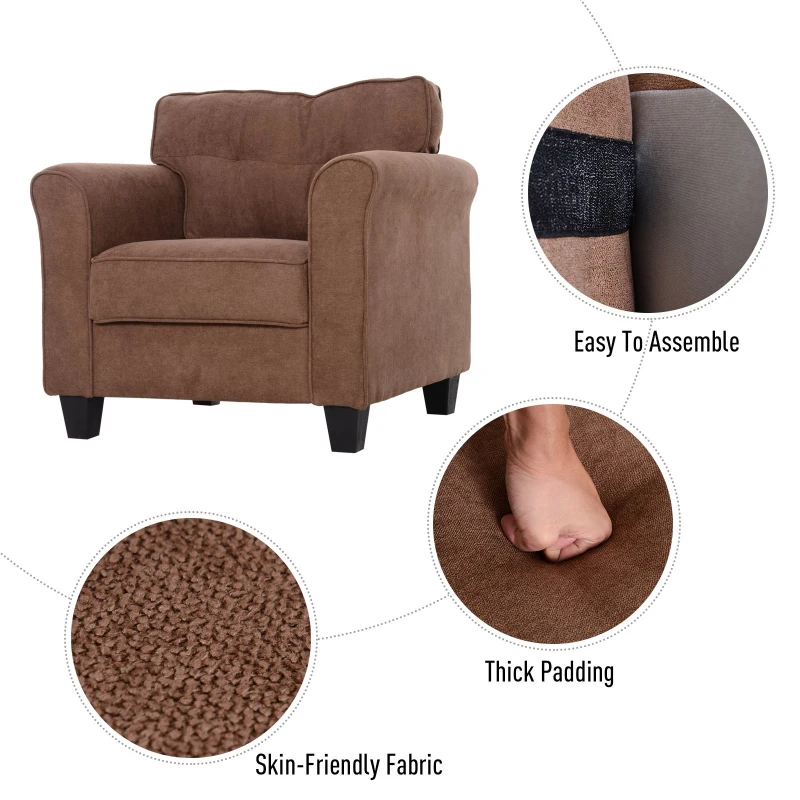 HOMCOM Cotton And Polyester Fabric Solid Wood Single Sofa Chair Home Living Room Brown