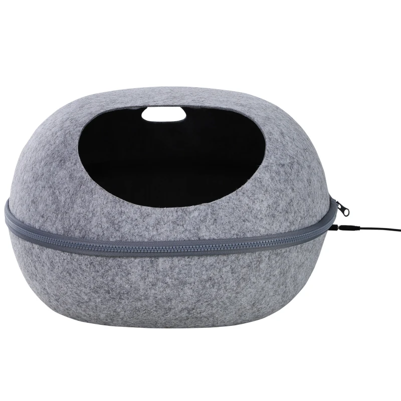 PawHut Pet Electric Heating Pad Cat Dog Bed Berber Fleece Shelter Pet Indoor Warming Mat Chew-Proof Cord Grey 47 x 38 x 24 cm