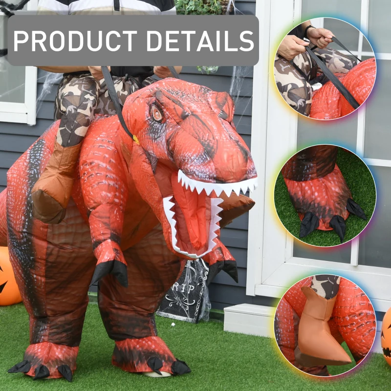 HOMCOM Polyester LED-Lit Inflatable T-Rex Costume Red