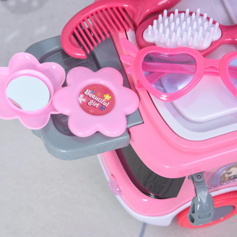 HOMCOM Kids Plastic 26-Piece Pretend Vanity Set Pink