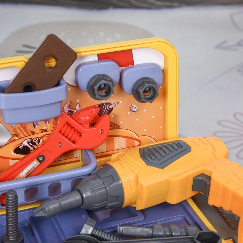 HOMCOM Kids Plastic 24-Piece Pretend DIY Tools Set Yellow