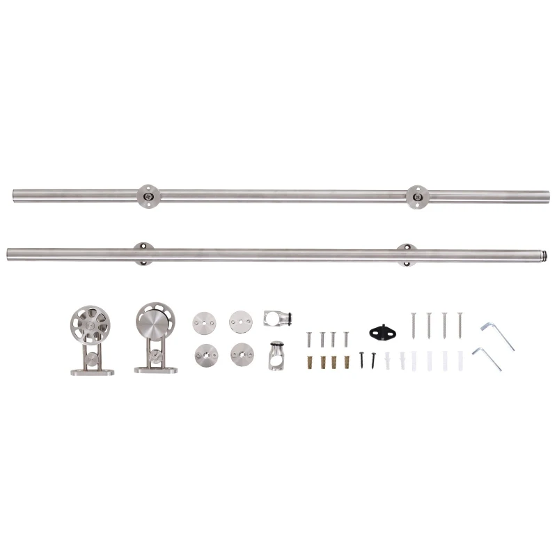 HOMCOM 6.6ft/200CM Stainless Steel Sliding Barn Door Hardware Kit Provides Smooth and Quiet Operation, 100CM Wide Door