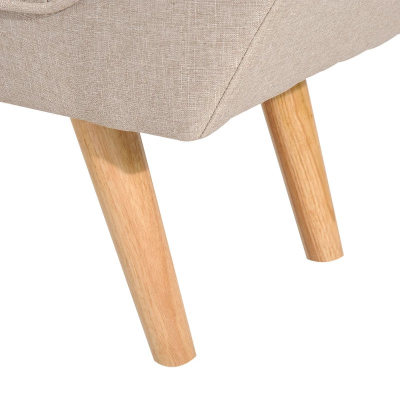 HOMCOM Linen Upholstered Bedroom Bench w/ Oak Wood Legs Beige