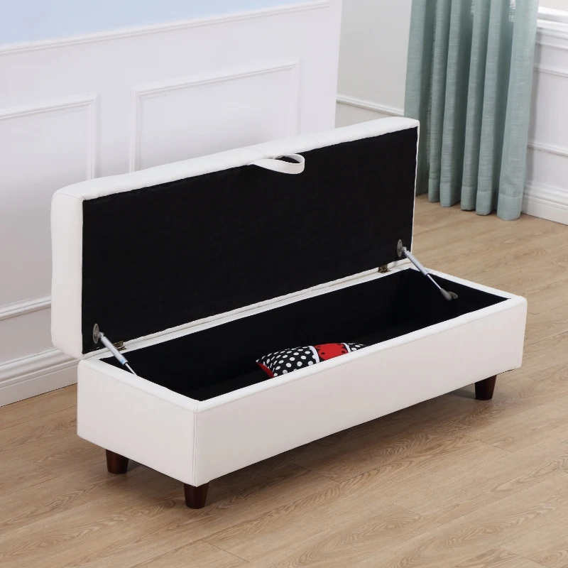 HOMCOM 46" Storage Ottoman Stool Bench in PU Leather for Bed End or Hallway (White)